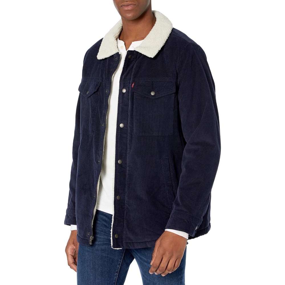 Levi's Navy Corduroy Sherpa Trucker Jacket